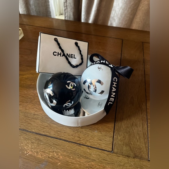 CHANEL Holiday Chanel Inspired Glass Christmas Ornaments And Mini Shopping Bag Poshmark